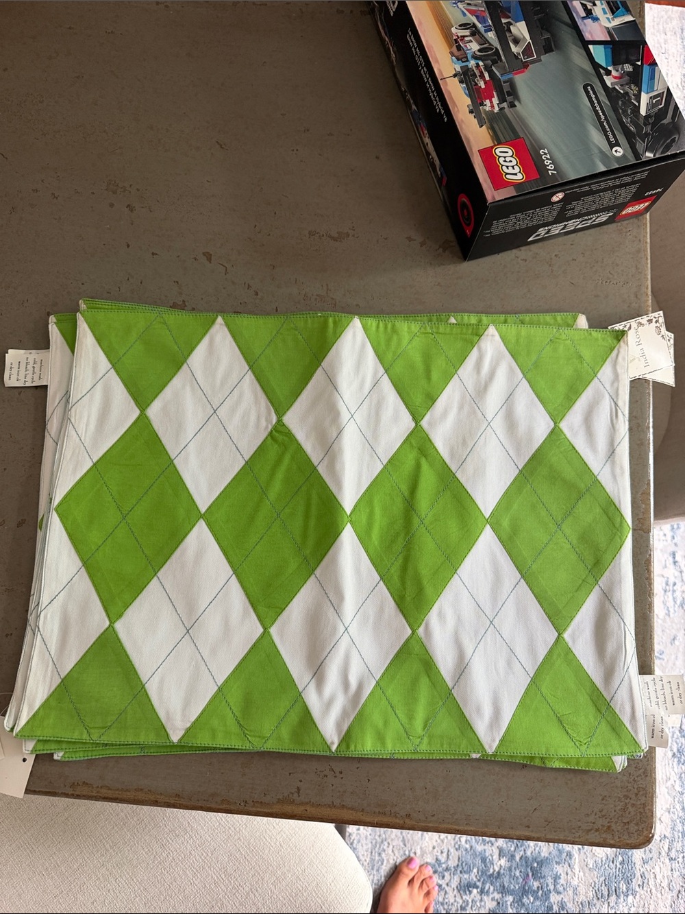 Bright Green and White Argyle Placemats - Home Dining Table Linens